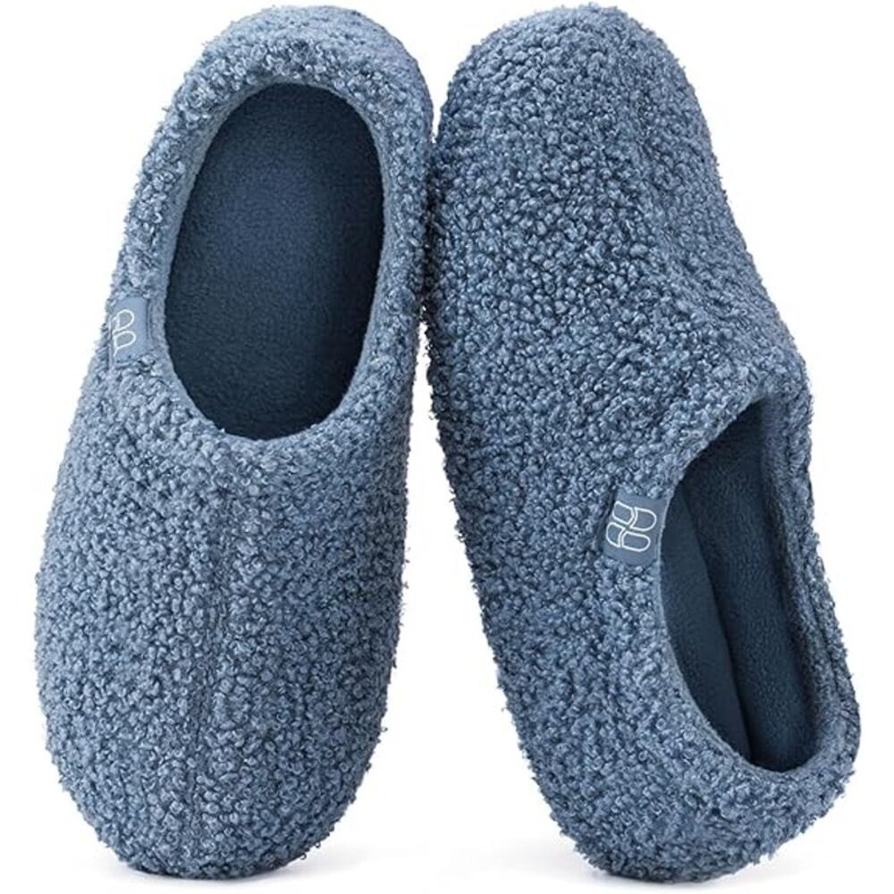 New HomeTop Womens 6.5 Ceruleon Blue Slippers Fuzzy Curly Fur Memory Foam Shoes